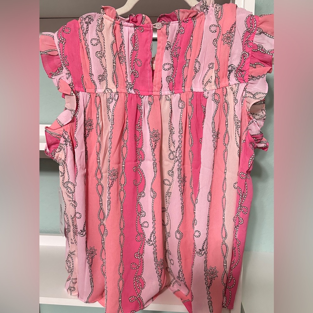 NWT SZ L 77 Park Pink and Coral Patterned Ruffle Blouse - Picture 4 of 7